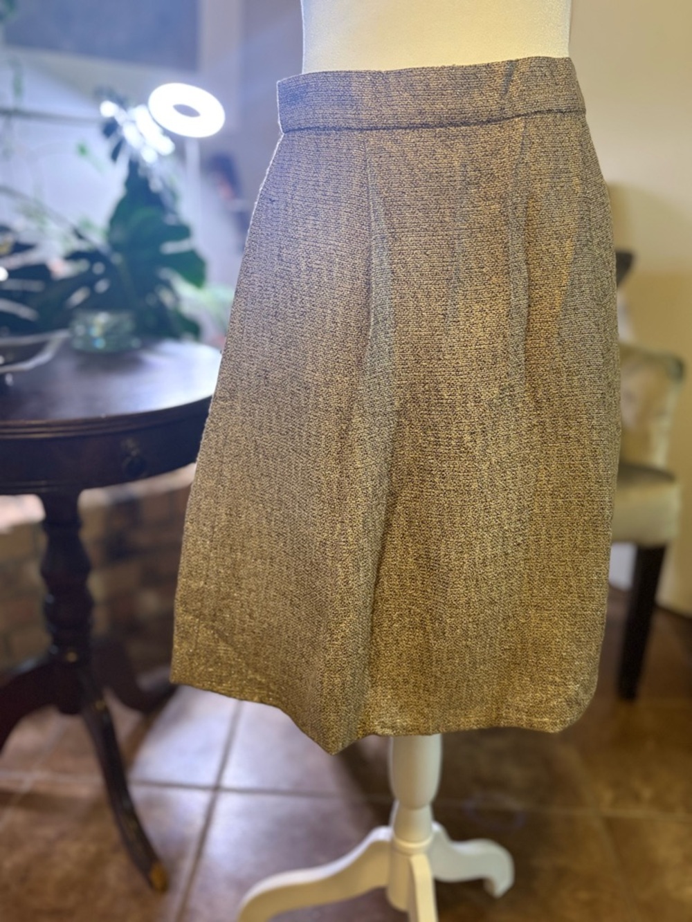 Lela Rose Brown Tweed Midi A-Line Skirt